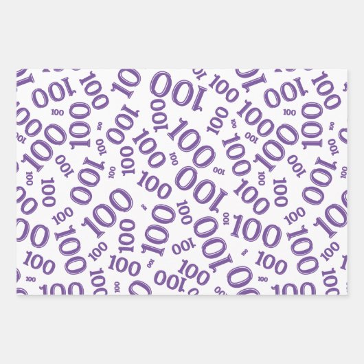 100th Birthday Paars Number Pattern 100 Wrapping Inpakpapier Vel (Voorkant 2)