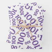 100th Birthday Paars Number Pattern 100 Wrapping Inpakpapier Vel (In situ)