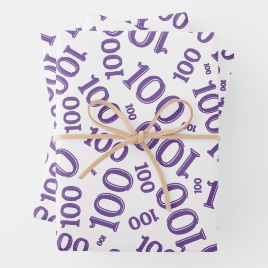 100th Birthday Paars Number Pattern 100 Wrapping Inpakpapier Vel (In situ)