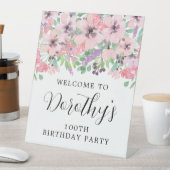 100th Birthday Paars Pink Wildflower Welkom Reclamebord Met Voetstuk (Insitu)
