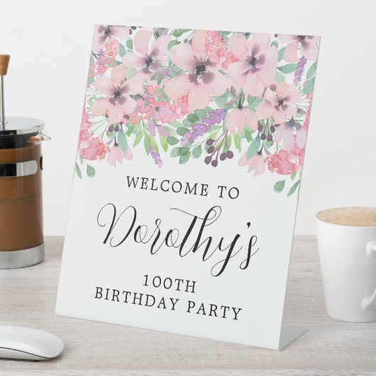 100th Birthday Paars Pink Wildflower Welkom Reclamebord Met Voetstuk (Insitu)