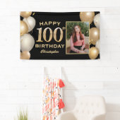 100th Birthday Party Black and Gold Balloons Foto Spandoek (Insitu)