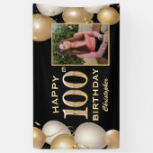 100th Birthday Party Black and Gold Balloons Foto Spandoek (Verticaal)