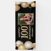 100th Birthday Party Black and Gold Balloons Foto Spandoek (Verticaal)