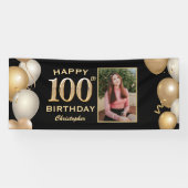 100th Birthday Party Black and Gold Balloons Foto Spandoek (Horizontaal)
