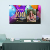 100th Birthday Party Black and Gold Balloons Foto Spandoek (Beurs)
