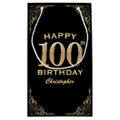 100th Birthday Party Black and Gold Glitter Lijst Klein Cadeauzakje (Achterkant)