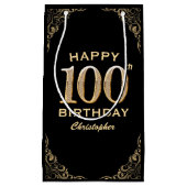 100th Birthday Party Black and Gold Glitter Lijst Klein Cadeauzakje (Voorkant)