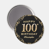 100th Birthday Party Black and Gold Glitter Lijst Magneet (Voorkant / Achterkant)