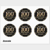 100th Birthday Party Black and Gold Glitter Lijst Ronde Sticker (Vel)