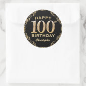 100th Birthday Party Black and Gold Glitter Lijst Ronde Sticker (Tas)