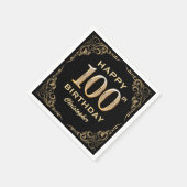 100th Birthday Party Black and Gold Glitter Lijst Servet (Hoek)