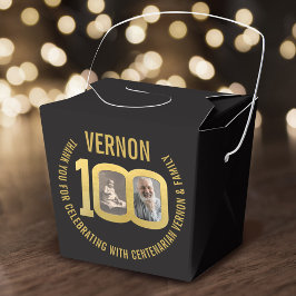 100th Birthday party custom photo favor black gold Bedankdoosjes
