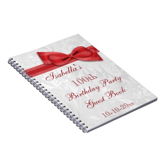100th Birthday Party Damask and Bow Notitieboek (Rechterzijde)