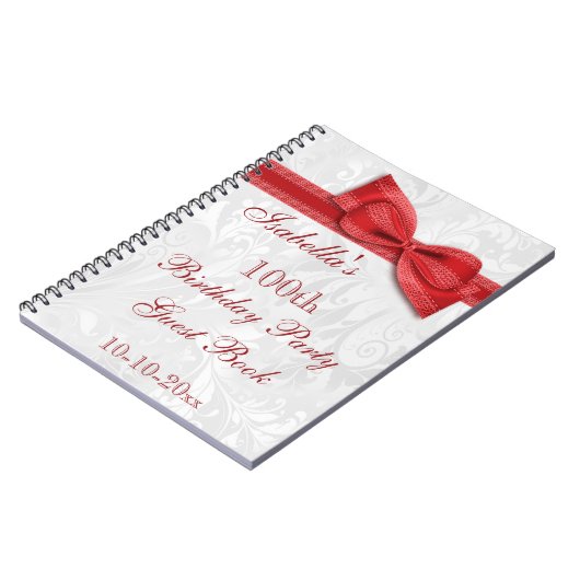 100th Birthday Party Damask and Bow Notitieboek (Linkerzijde)
