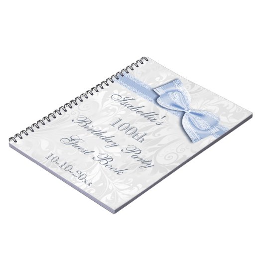 100th Birthday Party Damask and Bow Notitieboek (Linkerzijde)