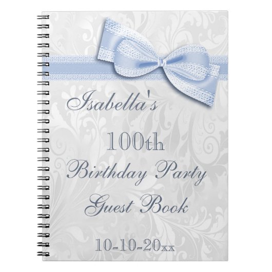 100th Birthday Party Damask and Bow Notitieboek (Voorkant)