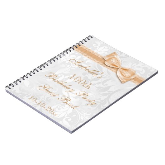 100th Birthday Party Damask and Bow Notitieboek (Linkerzijde)