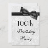100th Birthday Party Damask en Faux Bow Kaart (Voorkant)