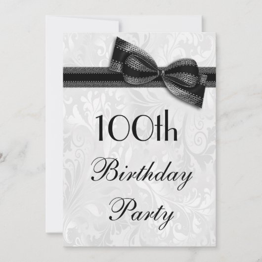 100th Birthday Party Damask en Faux Bow Kaart (Voorkant)