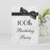 100th Birthday Party Damask en Faux Bow Kaart (Staand voorkant)