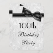 100th Birthday Party Damask en Faux Bow Kaart (Voorkant / Achterkant)