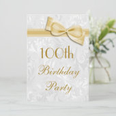 100th Birthday Party Damask en Faux Bow Kaart (Staand voorkant)