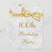 100th Birthday Party Damask en Faux Bow Kaart (Voorkant / Achterkant)