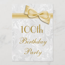 100th Birthday Party Damask en Faux Bow Kaart