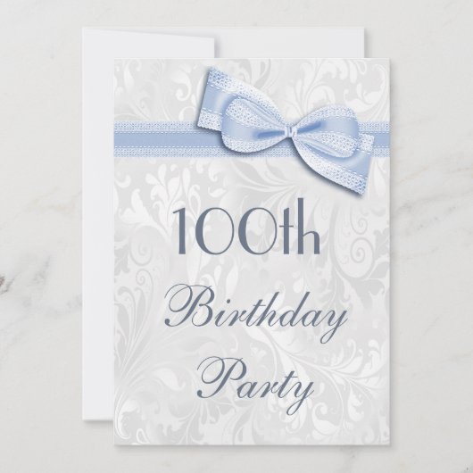 100th Birthday Party Damask en Faux Bow Kaart (Voorkant)