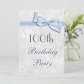 100th Birthday Party Damask en Faux Bow Kaart (Staand voorkant)