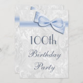 100th Birthday Party Damask en Faux Bow Kaart (Voorkant / Achterkant)