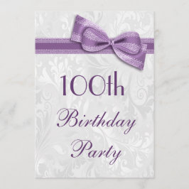 100th Birthday Party Damask en Faux Bow Kaart