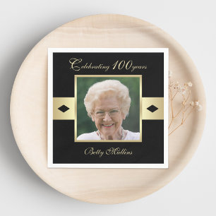 100th Birthday Party Foto op zwart papier Servetten