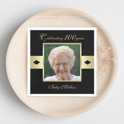 100th Birthday Party Foto op zwart papier Servetten