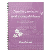 100th Birthday Party Gastenboek, Paarse Bloemen Notitieboek (Voorkant)