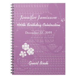 100th Birthday Party Gastenboek, Paarse Bloemen Notitieboek