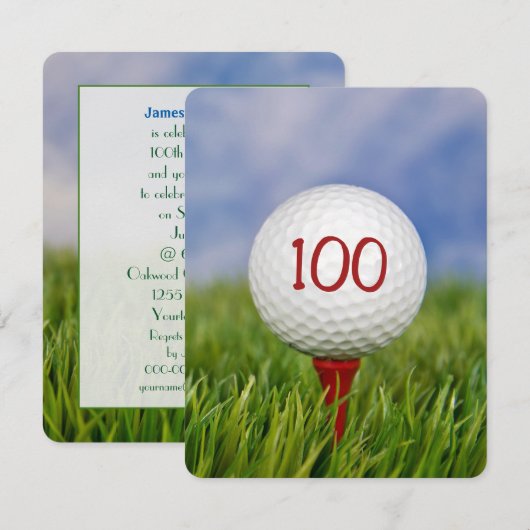 100th Birthday Party Golf thema Kaart (Voorkant / Achterkant)