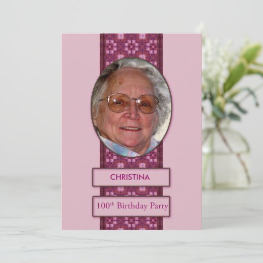 100th Birthday Party Invitation Afbeelding and Nam Kaart (Staand voorkant)