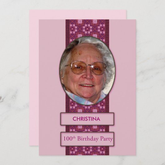 100th Birthday Party Invitation Afbeelding and Nam Kaart (Voorkant / Achterkant)