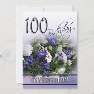 100th Birthday Party Invitation - Blue Bouquet Kaart