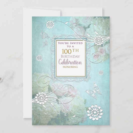 100th Birthday Party Invitation, Elegant Pastels Kaart (Voorkant)