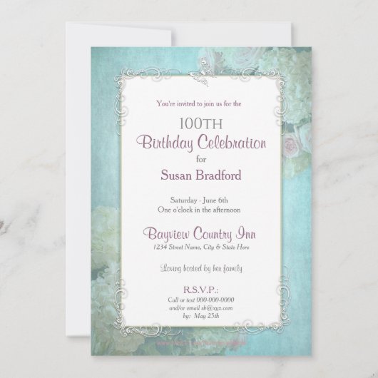 100th Birthday Party Invitation, Elegant Pastels Kaart (Achterkant)