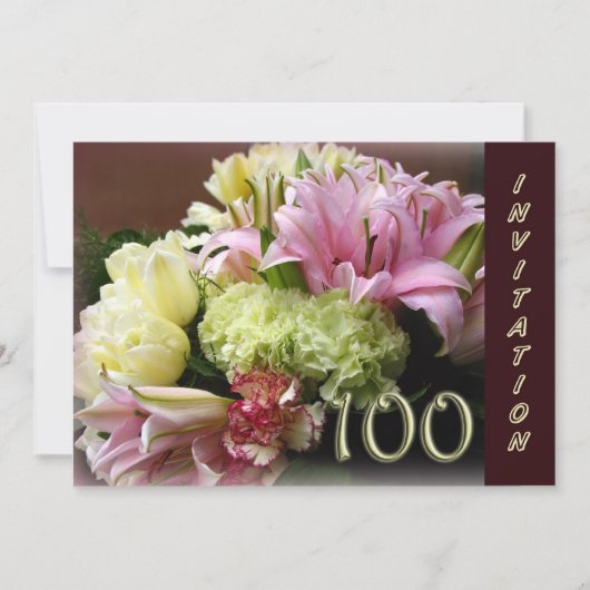 100th Birthday Party Invitation - Flower Bouquet Kaart (Voorkant)