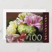 100th Birthday Party Invitation - Flower Bouquet Kaart (Voorkant / Achterkant)