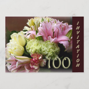 100th Birthday Party Invitation - Flower Bouquet Kaart