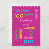 100th Birthday Party Invitation Hot Pink past zich Kaart (Voorkant)