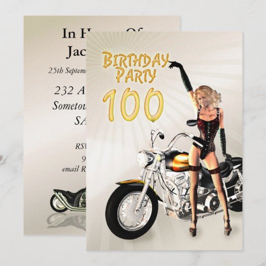 100th Birthday party Invitation Kaart (Voorkant / Achterkant)
