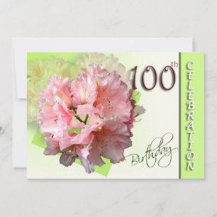 100th Birthday Party Invitation, Pink Rhododendron Kaart