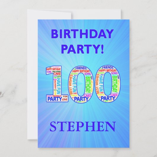 100th Birthday Party Invitation Voeg een naam toe Kaart (Voorkant)
